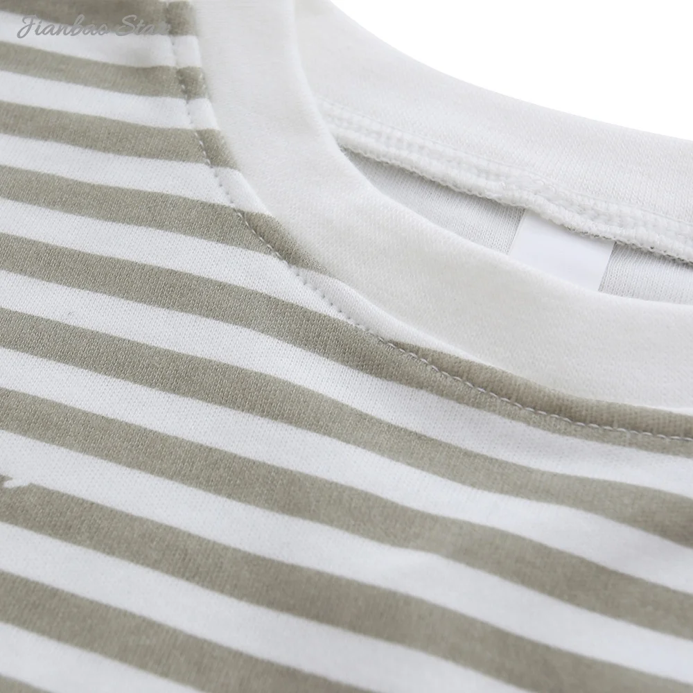 Exceedingly-soft Striped 100% Cotton Short-sleeve Shirt With Button Shorts Baby Boys and Girls Suits Sets Simply Impeccable - Image 5