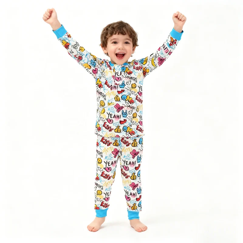 New Design Custom Printed Bamboo Soft Breathable Casual Style Long Sleeve Spring 2pcs Pajamas for Baby Clothing Sets