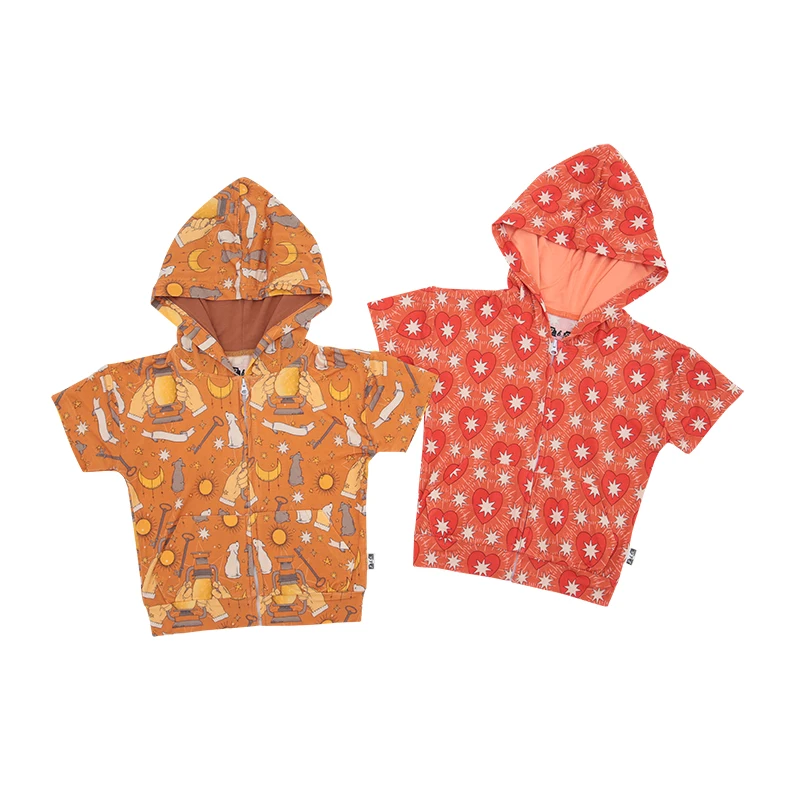 Hot Sale Summer Short Sleeves Hoodie Soft and Comfortable Custom Pattern Toddler Zipper Baby Clothes