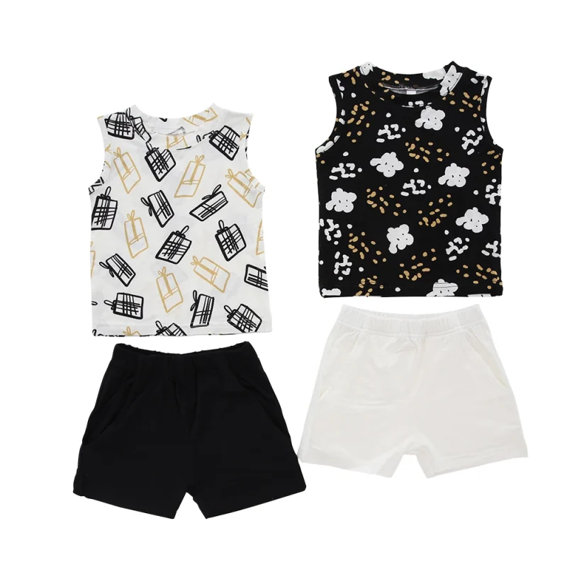 Sleeveless Tops and Shorts Pants Bamboo Cotton Knitted Unisex Wholesale Kids Clothing Set Premium Baby Sleepwear