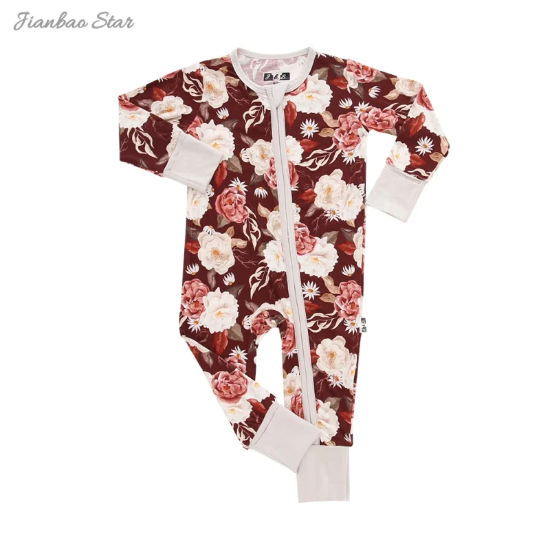 Hot Sale New High Quality Zipper Infant Bodysuit Jumpsuits Newborn Bamboo Clothes Long Sleeved Lovely Printing Baby Rompers