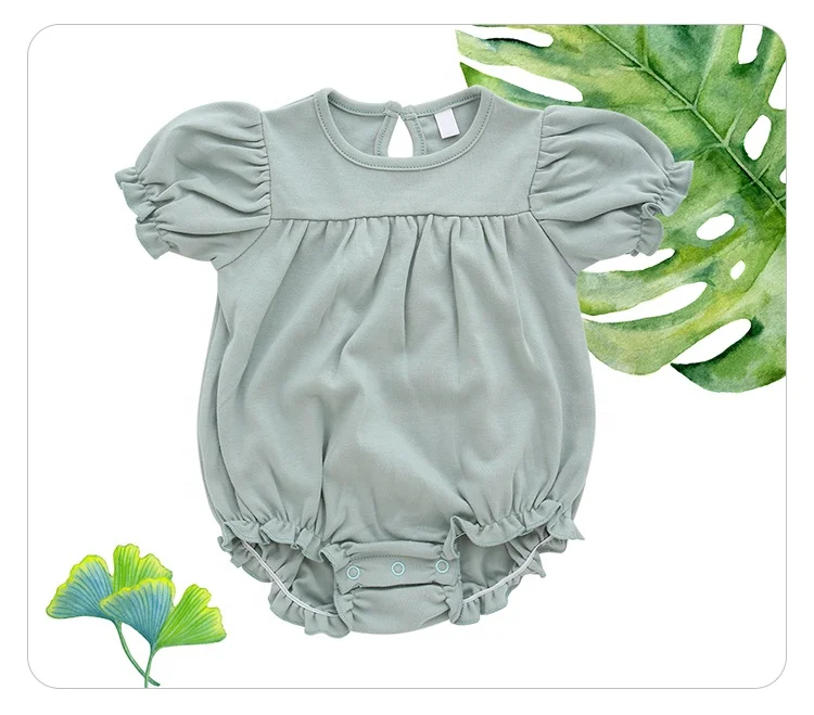 Fashionable Wholesale Infant Baby Girl Clothes Summer Bamboo Ruffle Sleeve Romper Solid Color Dress Bodysuit Clothes