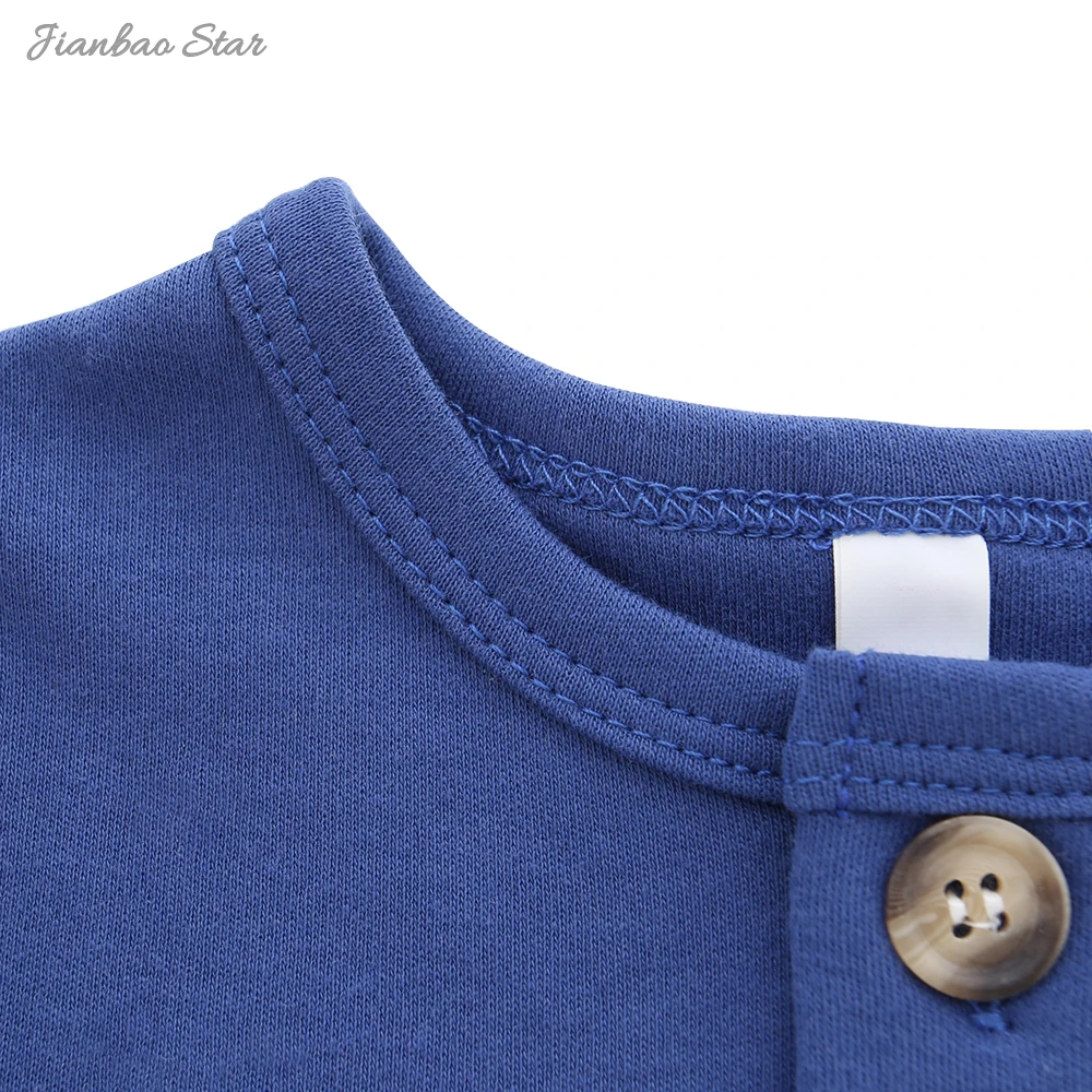 Boutique Unisex Infant T-Shirt Short Sleeve Cotton Summer Toddler T-Shirt Button Solid Color Printed Soft Knitted Boys Girls - Image 6