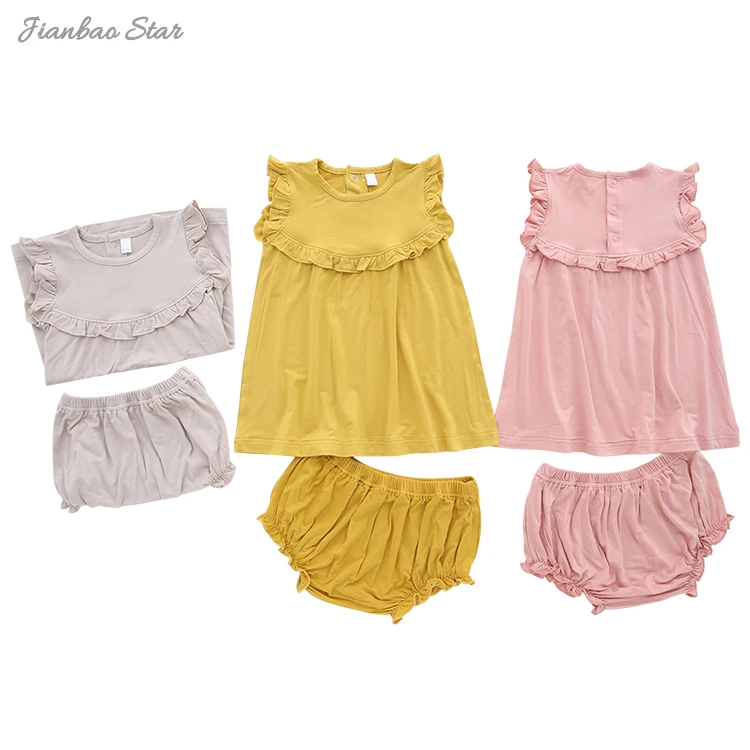 New Style Girls Dresses Sleeveless Ruffle Design Baby Girls 2 Piece Clothes Comfortable Bamboo Fabric Baby Girl Dress Set
