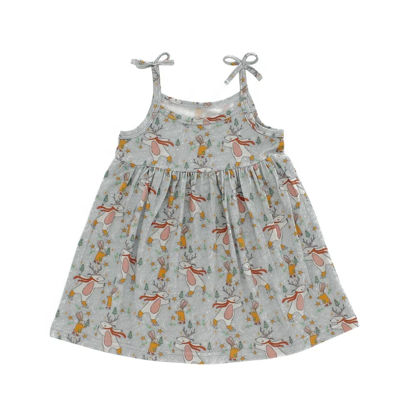 Wholesale Summer Baby Girl Dresses Princess Toddler Kids Suspender Skirts Breathable Viscose Shoulderless Neckline for Parties