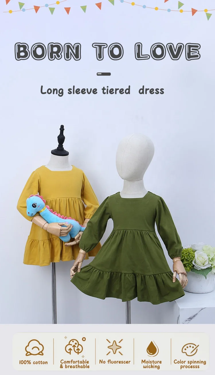 Wholesale Custom Design Baby Kids Long Sleeve Dress Lovely Baby Romper Set Autumn Solid Color Fashion Baby Girl Skirt - Image 6