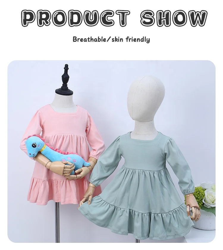 Wholesale Custom Design Baby Kids Long Sleeve Dress Lovely Baby Romper Set Autumn Solid Color Fashion Baby Girl Skirt - Image 5