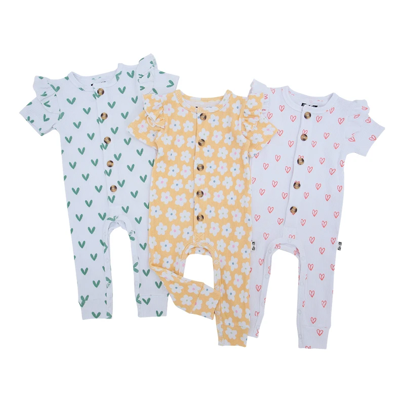 Wholesale Customized Long Sleeve Bodysuit New Lovely Print Baby Onesie Button Ruffle Baby Sleep Rompers
