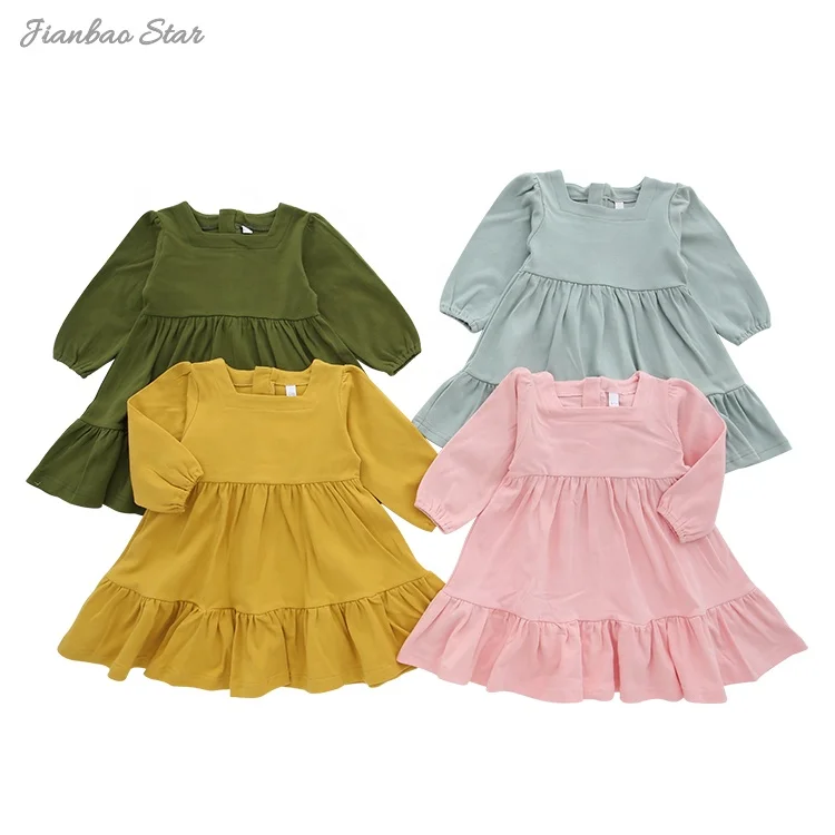 Wholesale Custom Design Baby Kids Long Sleeve Dress Lovely Baby Romper Set Autumn Solid Color Fashion Baby Girl Skirt - Image 2