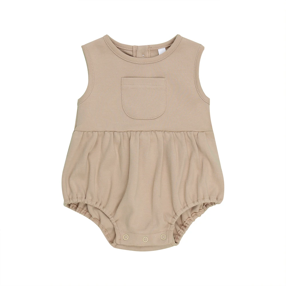 Summer Bamboo Viscose Baby Clothes Sleeveless Infant Romper Solid Button Baby Bodysuit With Pocket - Image 6