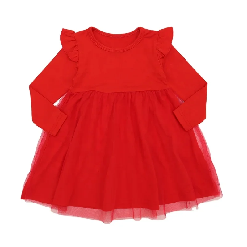 Hot Sale New Arrive Bamboo Viscose Summer Baby Dresses Long Sleeve Romper Sweet Girl's Ruffles Skirt Tulle Design