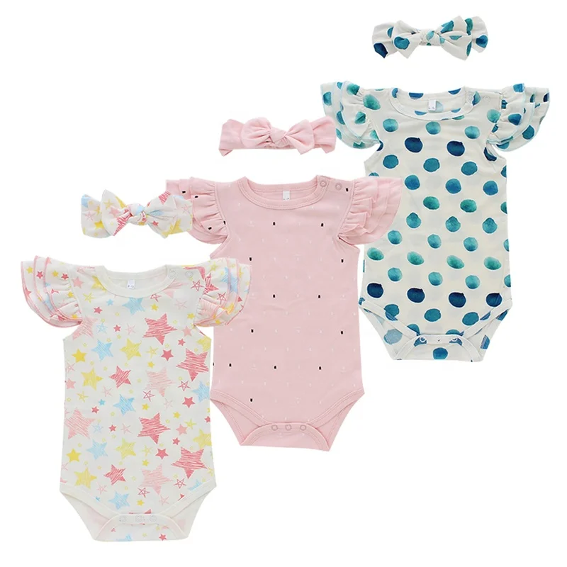 New Arrivals Summer Baby Girl Romper Clothes Ruffle Sleeveless Design Low MOQ Hot Sale Lovely Cartoon Printed Baby Bodysuit Set