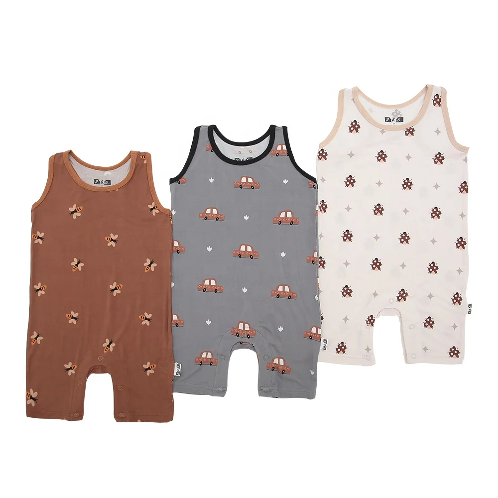 New Arrive Wholesale High Quality Unisex Sleeveless Summer Bamboo Knitted Fabric Custom Print Service Low MOQ OEM Baby Romper - Image 3