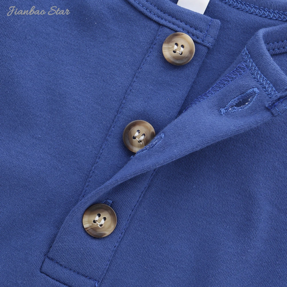 Boutique Unisex Infant T-Shirt Short Sleeve Cotton Summer Toddler T-Shirt Button Solid Color Printed Soft Knitted Boys Girls - Image 3