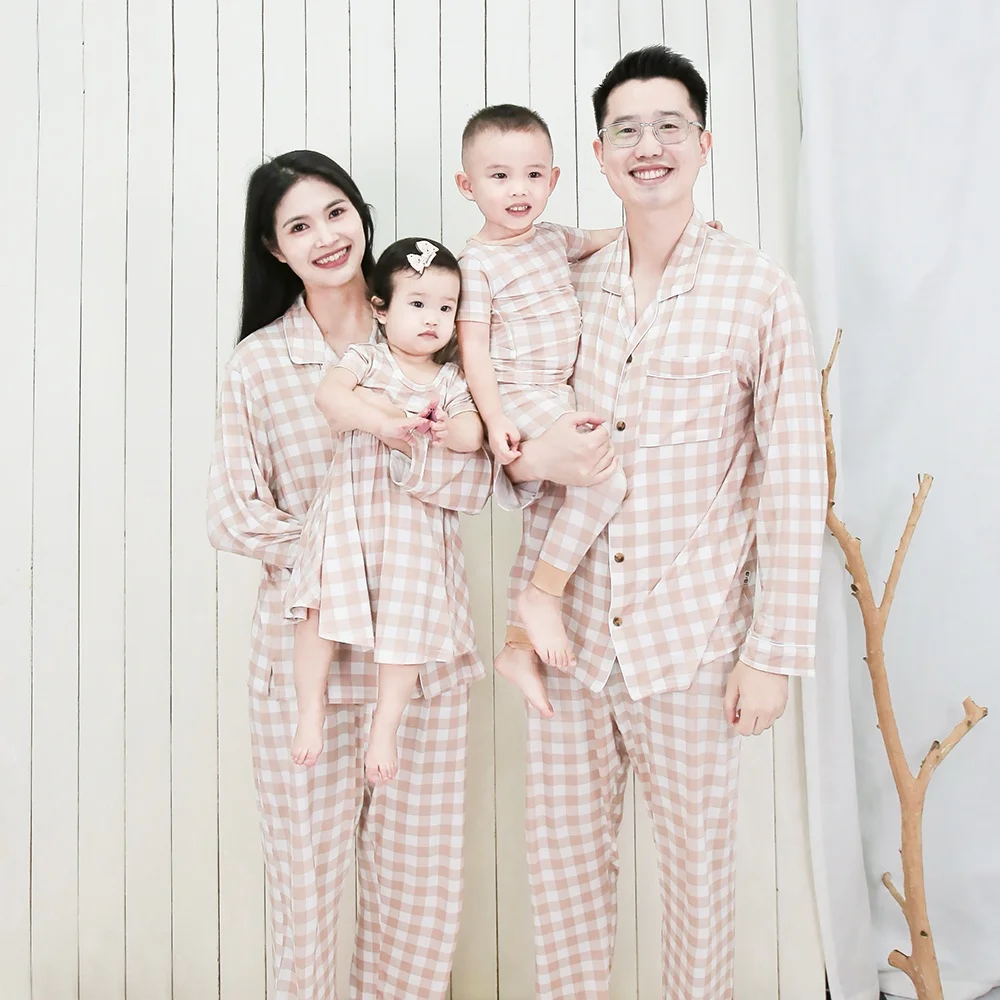 New Arrival Family Sleepwear Set 95% Bamboo Viscose Breathable Stylish Night with Buttons for Home Use Family Matching Clothes - Image 3