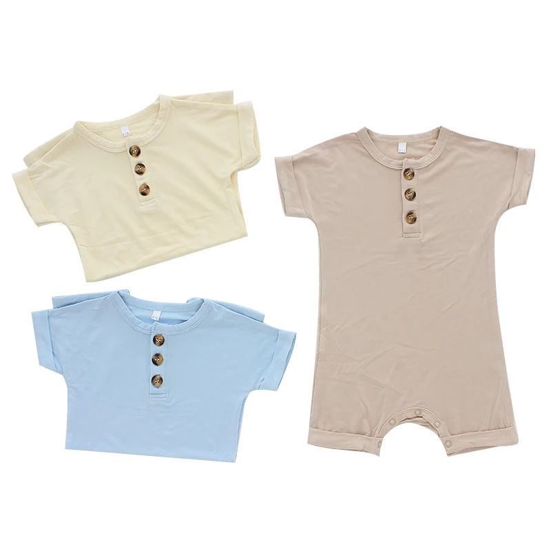 Short Sleeve Newborn Baby Rompers With Button Style Super Soft Summer Baby Sleepwear