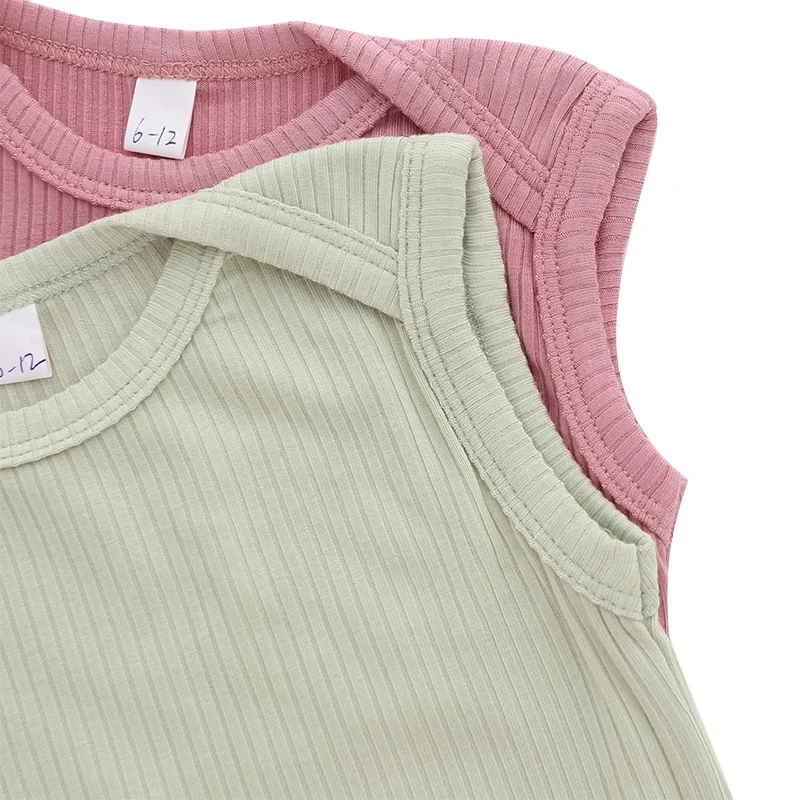Popular Bamboo Knitted Unisex Baby Rompers Sleeveless Summer Envelope Collar Baby Clothing Opening Button Design Baby Jumpsuit - Image 3