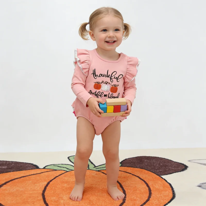 100% Organic Cotton Baby Girls' Winter Romper with Super Soft Ruffle Button Closure New Button Design