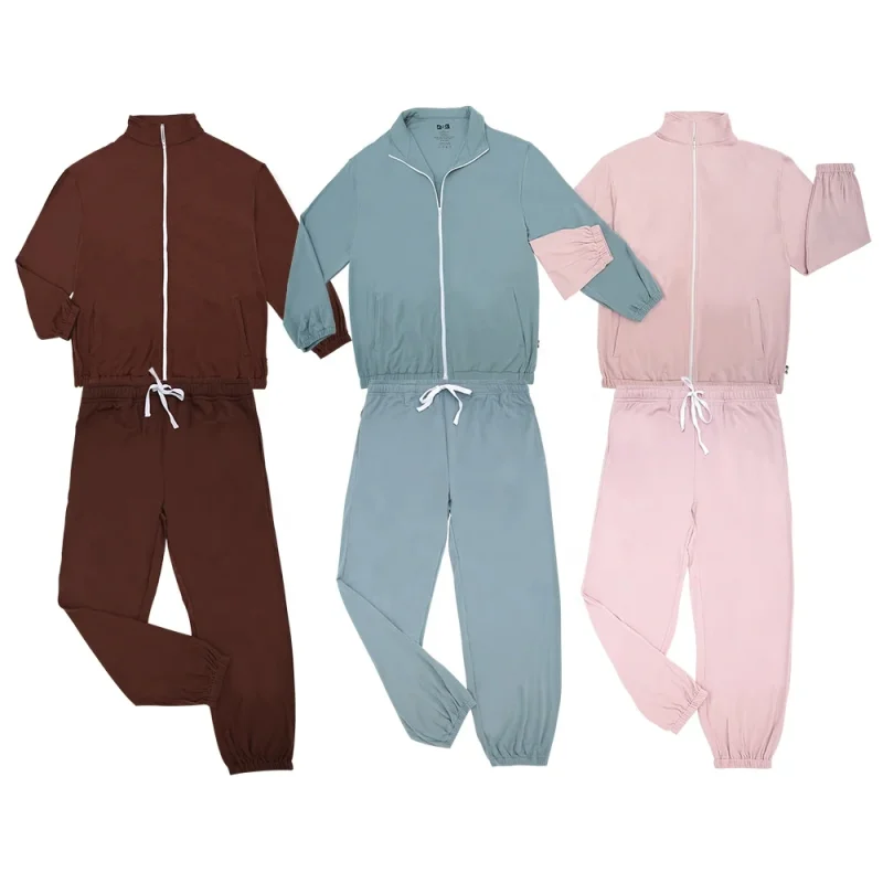 New Design extra Soft Milk Fabric Knitted Outfits Long Sleeve Closure  Zipper 2pcs Set OEM Service Family Matching  Clothes
