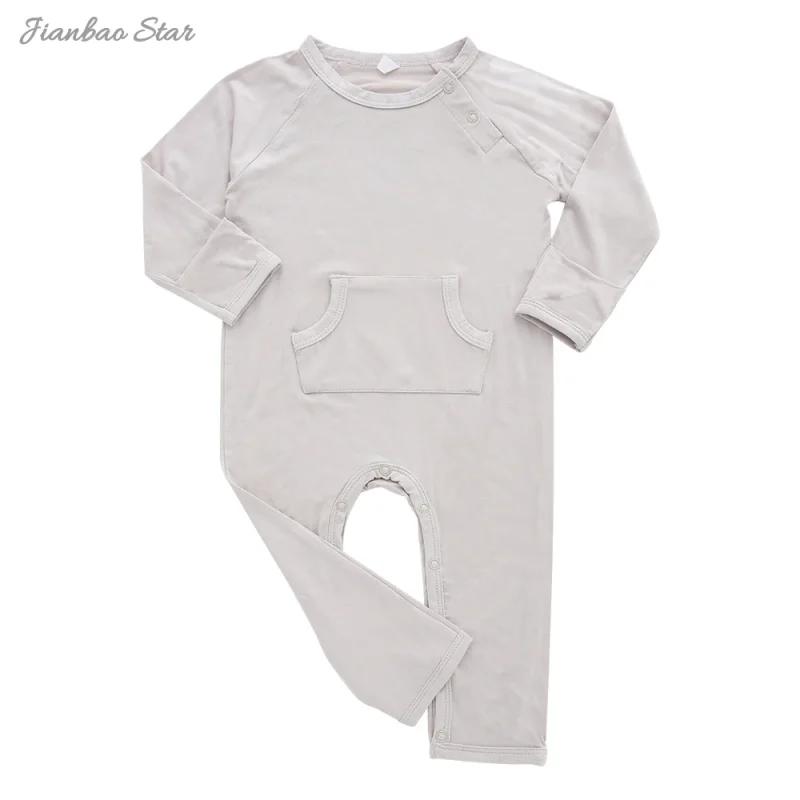 New Arrivals High Quality Top Sale Custom Solid Color Bamboo Button Unisex Long Sleeves Baby Romper