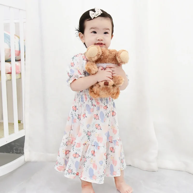 Short Sleeve Romper for Girls New Design Anti-Wrinkle Baby Dresses with Ruffles Folding Skirt; for Summer