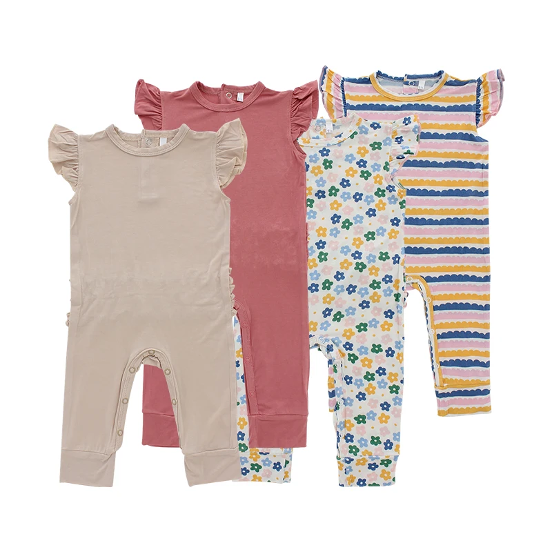Hot Sale Ruffle Design Sleeveless Toddler Girls Rompers Elastic Bamboo Viscose Soft and Breathable Summer Baby Girl Romper