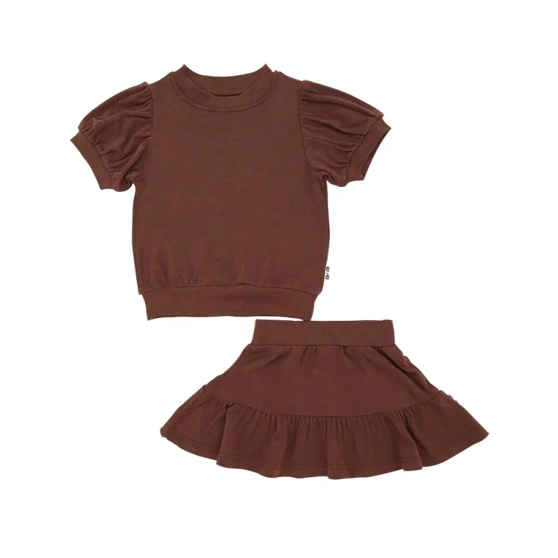 Hot Sale Unisex 2-Piece Milk Fabric Sweatsuit Set Extra Soft Short Sleeve Tops Skirt Winter Knitted Children's Clothing