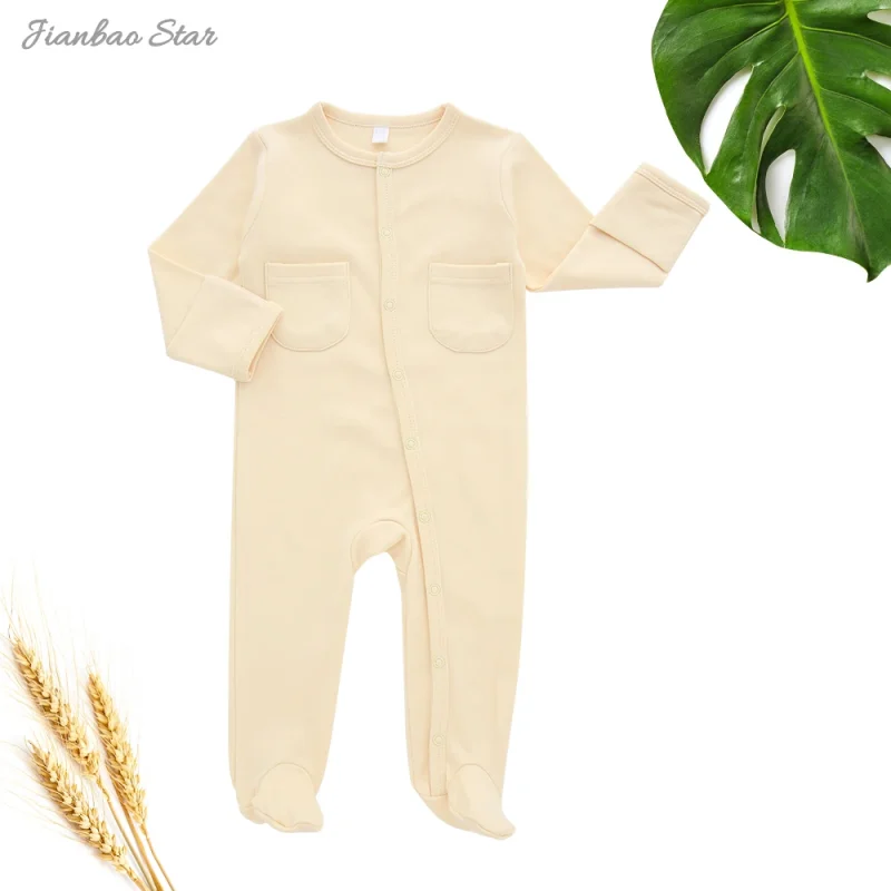 Customized Printing Zipper Baby Clothes Rompers Footie 100% Organic Cotton New Born Baby Clothes with Pocket