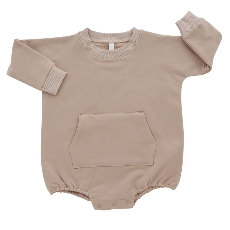 Factory Direct High Quality Custom Design Winter Long Sleeve Fleece Fabric Patch Pocket Baby Bubble Romper Sweatshirt
