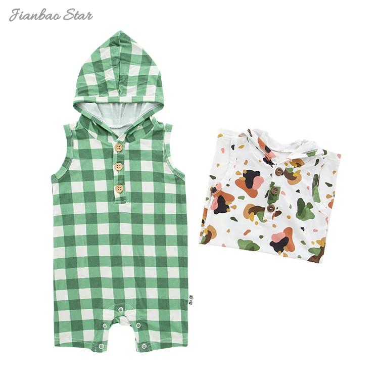 New Design Baby Hoodie tank Shortall Romper Bamboo Spandex Cotton Soft Newborn Baby Clothing Summer Sleeveless Baby Clothes