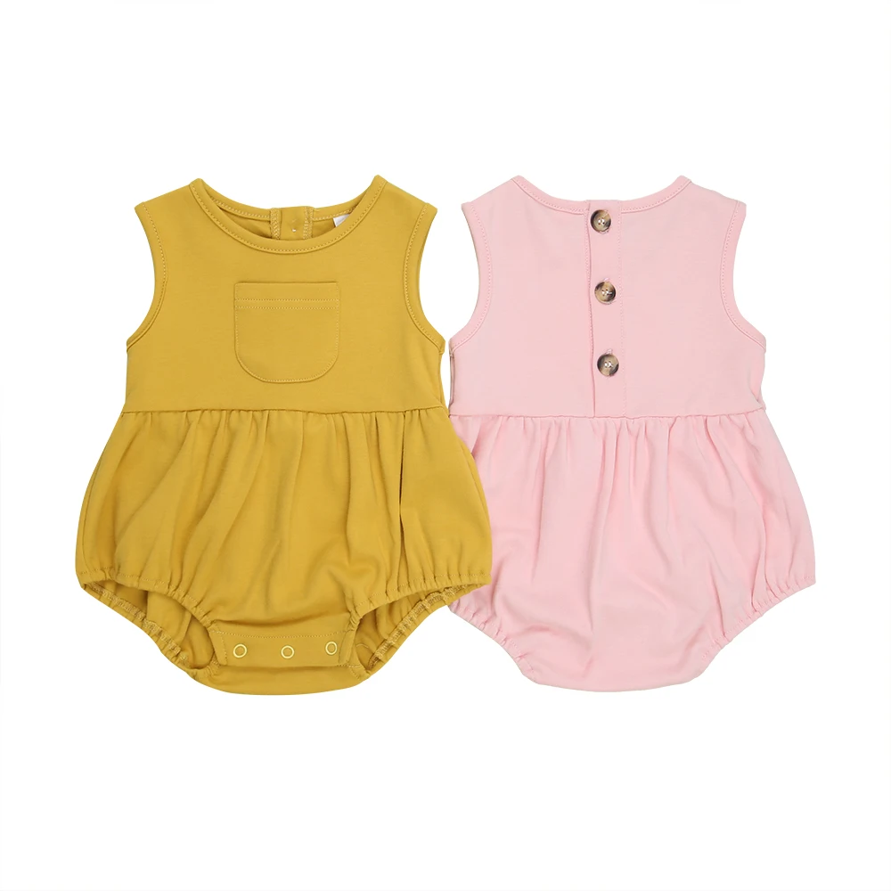 Summer Bamboo Viscose Baby Clothes Sleeveless Infant Romper Solid Button Baby Bodysuit With Pocket - Image 2