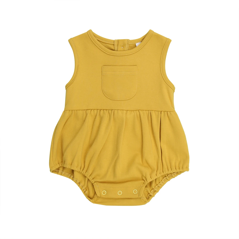 Summer Bamboo Viscose Baby Clothes Sleeveless Infant Romper Solid Button Baby Bodysuit With Pocket - Image 5