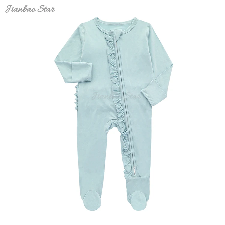 Wholesale Custom High Quality Double Zipper Bamboo Kids Sleep Clothing Long Sleeve Baby Girls Rompers