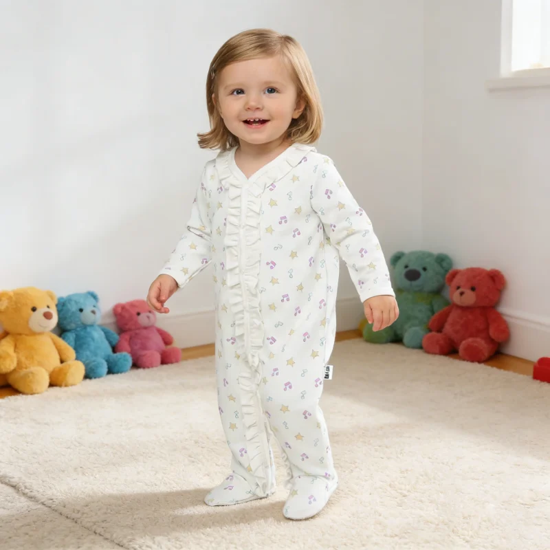 New Ruffle Design 100%orginc Cotton Knitted Super Soft Unisex Button Long Sleeves Closure Winter Baby Romper Baby Clothes