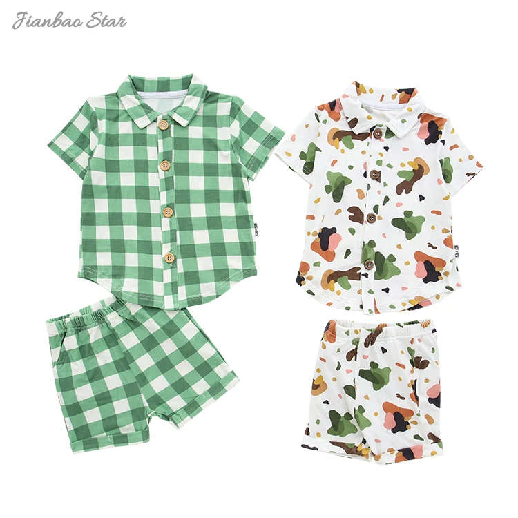 Trendy Style 2 Piece Clothes Set for Kids Custom Print Soft Breathable Bamboo Fabric Summer Baby Pajamas Set Kids Clothing Sets