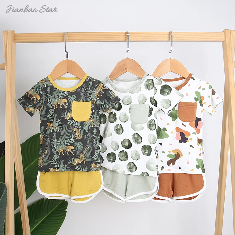 Hot Sale Baby Clothing Sets Front Pocket Soft and Comfortable Bamboo Fabric Contrast Color Baby Clothing Sets Newborn Boys