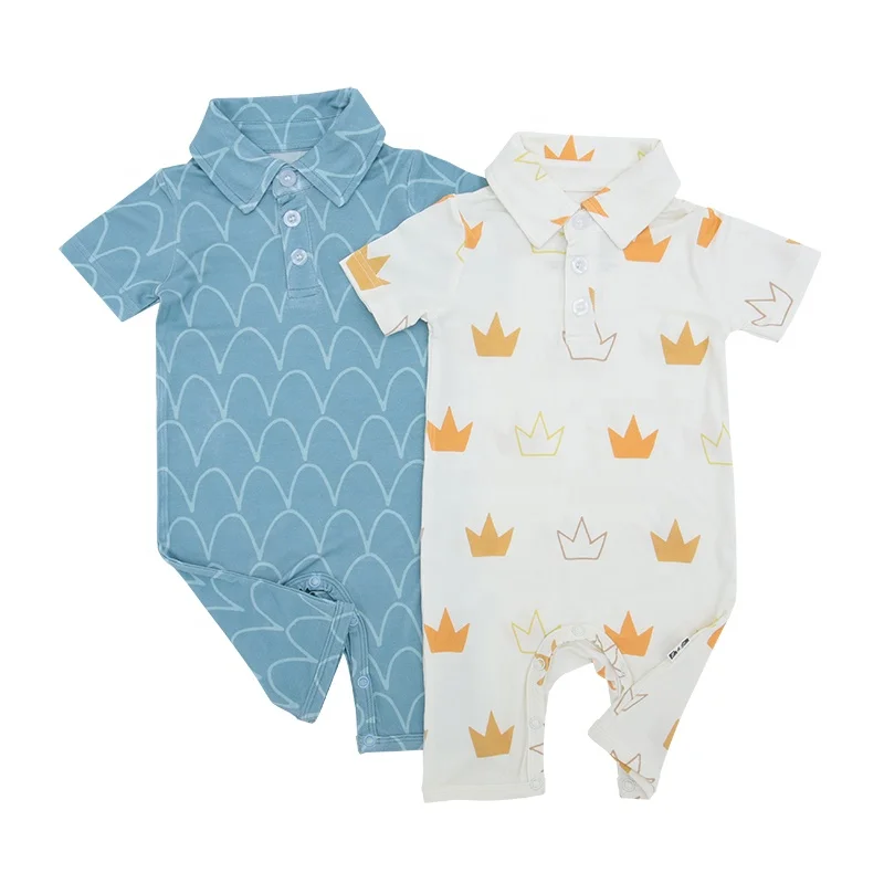 Wholesale Turn-down Collar Baby Suit Bamboo Viscose Soft Fabric Short Sleeve Custom Infants Sleeper Summer Baby Romper