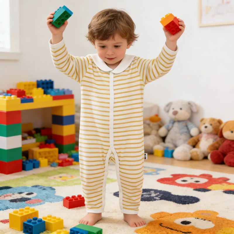 100%orginc Cotton New Design Super Soft Unisex Print Button Grips Design Long Sleeves Closure Winter Baby Clothes Baby Romper