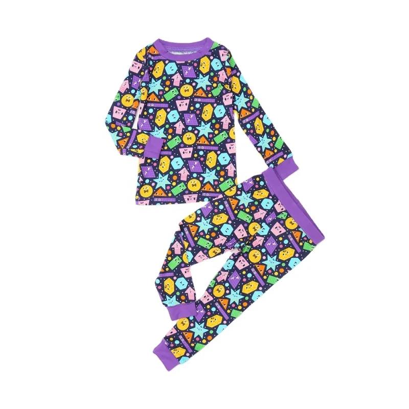 Hot Sale Custom Printed Casual Style Soft Breathable Long Sleeve Winter Pajama Clothing Set 2pcs for Baby Boys and Girls