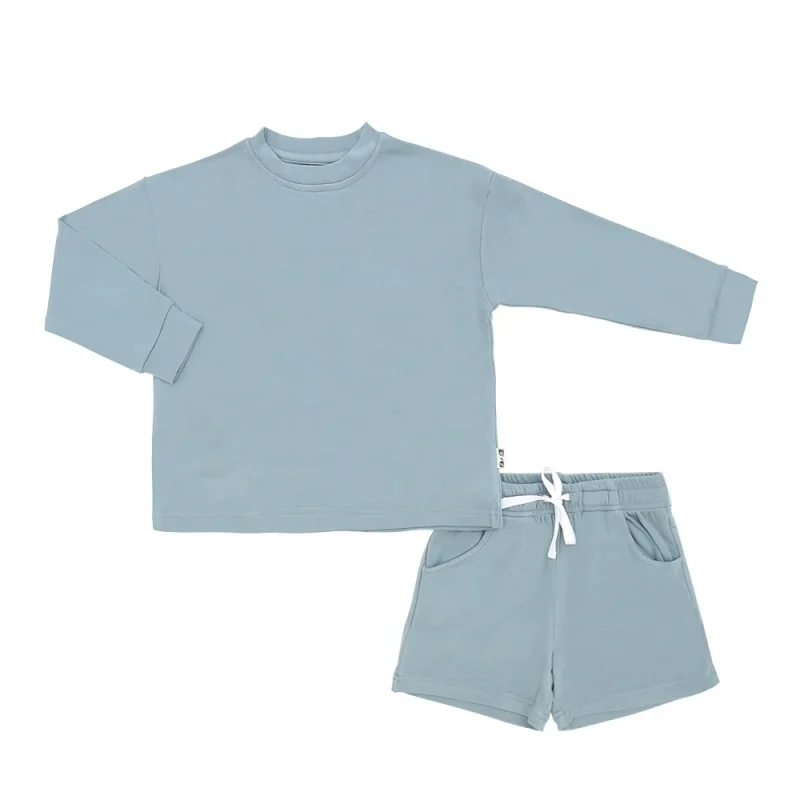 Hot Sale Unisex 2-Piece Milk Fabric extra Soft Sweatsuit Set Long Sleeve Tops & Short Pants Winter Knitted for Children Clothes