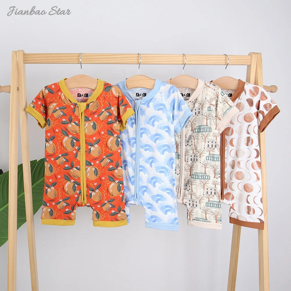 New Arrivals Custom Bamboo Baby Zipper Romper One Piece Summer Style High-quality Baby Jumpsuit
