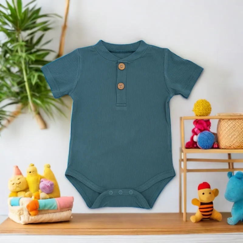 Extra Soft Bamboo Viscose Knitted Summer Lightweight Beachwear Unisex Baby Romper Set with Short Sleeves