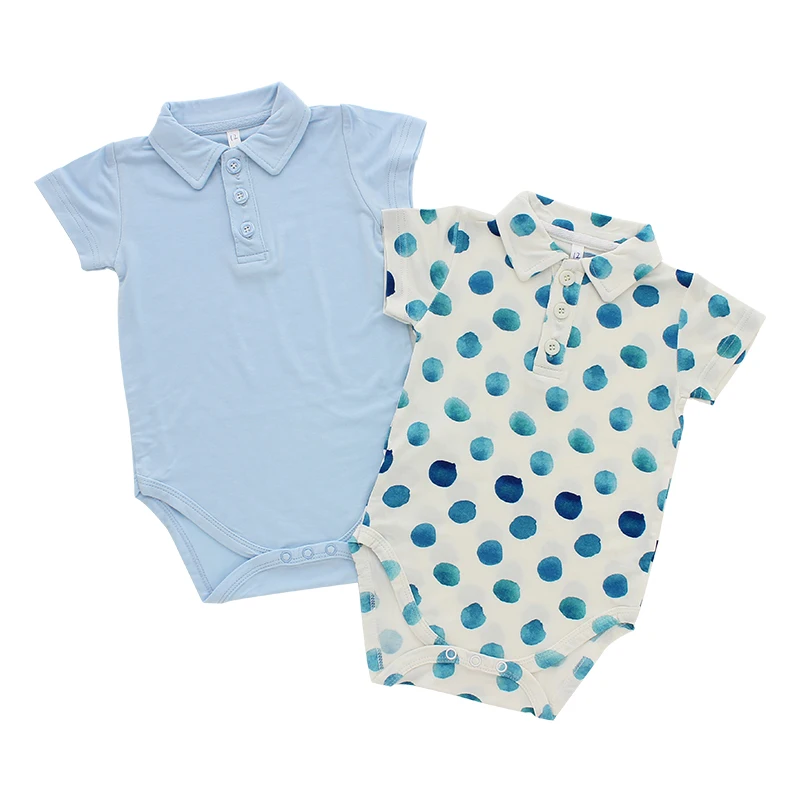 Short Sleeve 95% Bamboo Viscose 5% Spandex Baby Boy Rompers Polo Collar Baby Clothing Summer Plain Baby Girls' Rompers