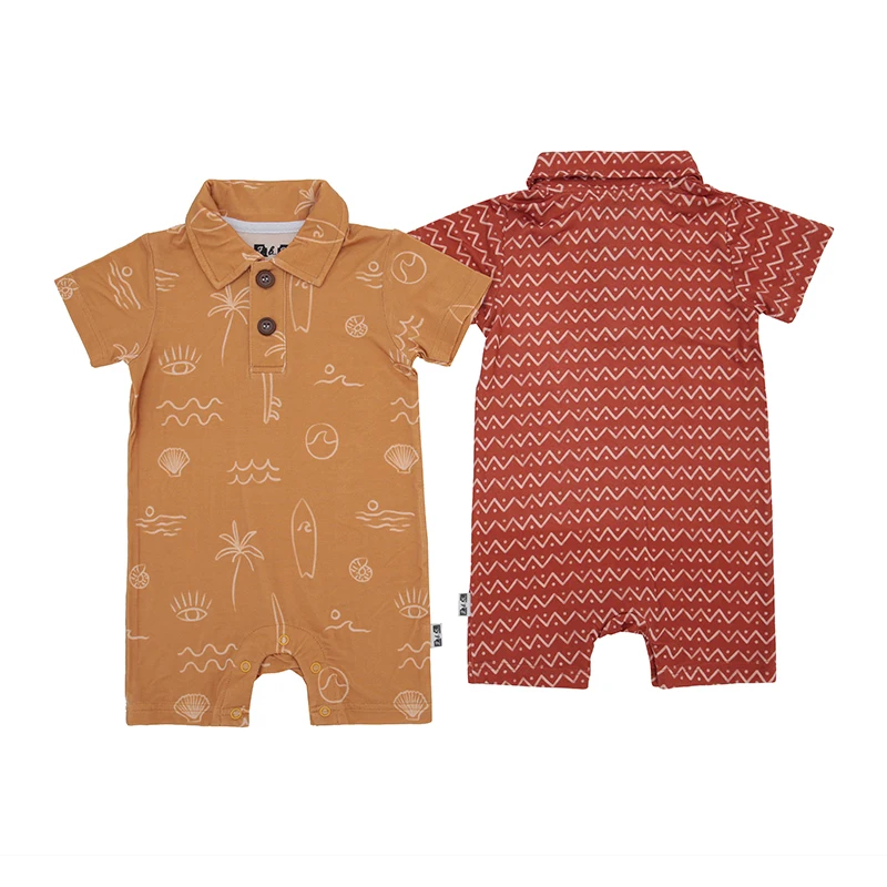 Short Sleeves Turn Down Collar Style Baby Romper Snaps Button Summer Baby Body Suit Baby Jumpsuit - Image 2