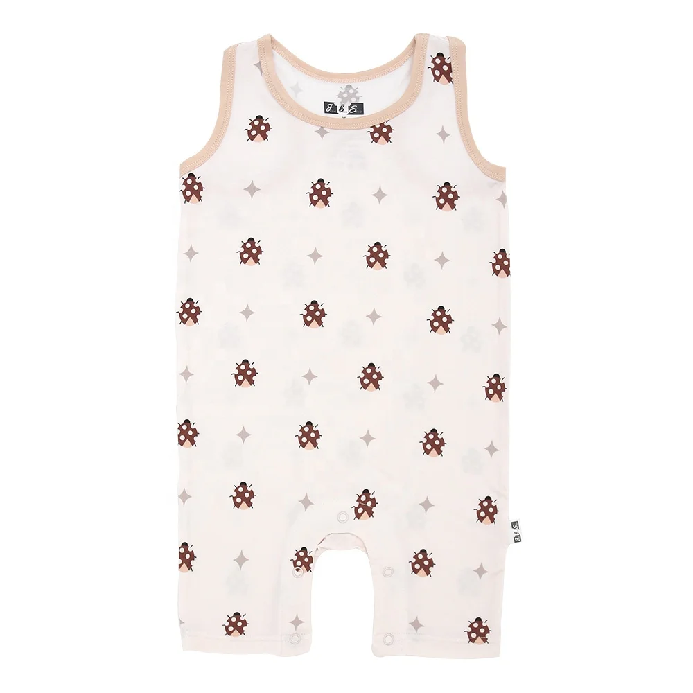New Arrive Wholesale High Quality Unisex Sleeveless Summer Bamboo Knitted Fabric Custom Print Service Low MOQ OEM Baby Romper - Image 4