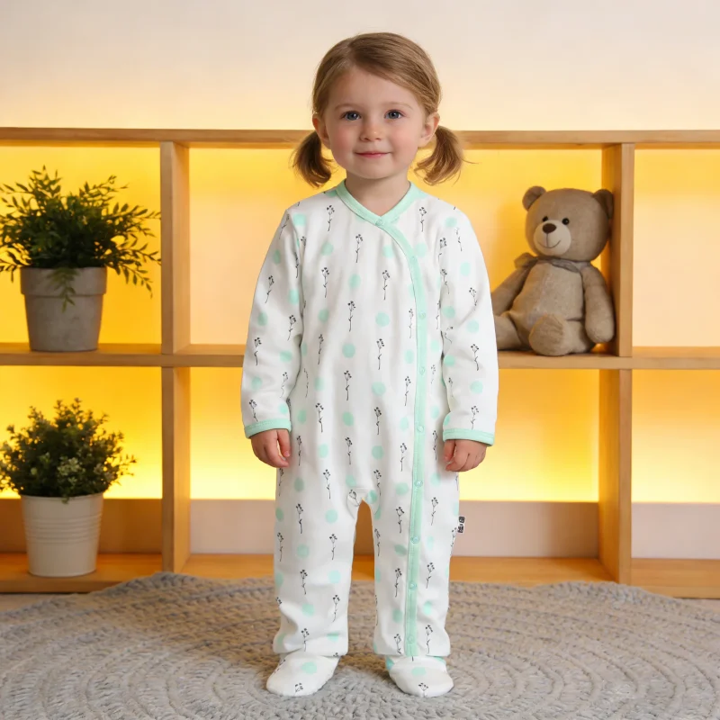 100% Organic Cotton Winter Baby Girls' Custom Print Button Closure Knitted Long Sleeve Baby Romper Baby Clothes