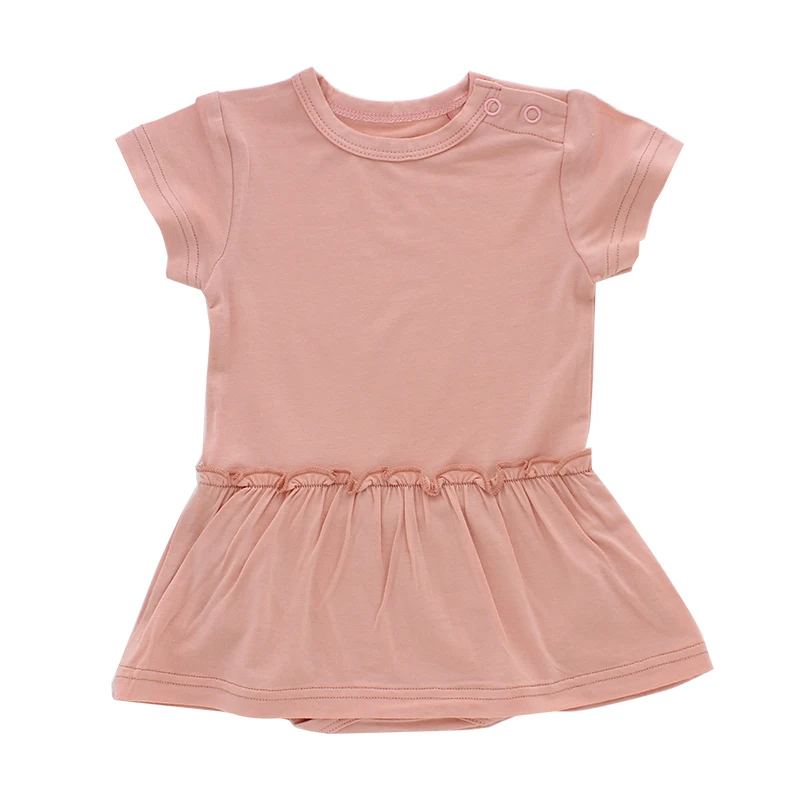 Anti-wrinkle Bamboo Viscose Baby Clothes Short Sleeves Romper Skirt Onesie Romper with Ruffles Decoration Baby Dresses