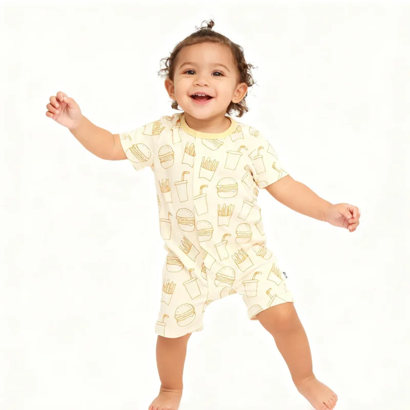 New Design Magnetic Button Bamboo Baby Romper Unisex Infant Short Sleeves Closure Knitted Summer Print ODM