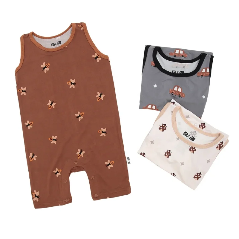 New Arrive Wholesale High Quality Unisex Sleeveless Summer Bamboo Knitted Fabric Custom Print Service Low MOQ OEM Baby Romper