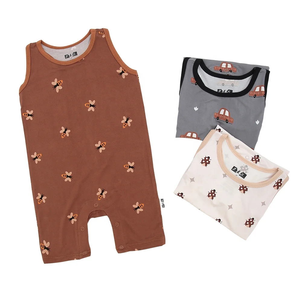 New Arrive Wholesale High Quality Unisex Sleeveless Summer Bamboo Knitted Fabric Custom Print Service Low MOQ OEM Baby Romper